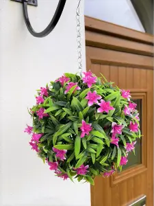 Best Artificial 23cm Pink Lily Hanging Basket Flower Topiary Ball - Suitable for Outdoor Use - Weather & Fade Resistant