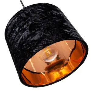 Modern Crushed Velvet Lamp Shade with Shiny Paper Inner Black / 15cm H x 20cm W x 20cm D