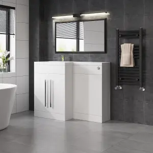 SunDaze 1100mm Gloss White Bathroom Combined Furniture L-Shape Vanity Unit Left Handed Basin Sink