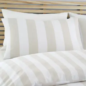 Catherine Lansfield Bedding Cove Stripe Reversible Double Duvet Cover Set with Pillowcases Natural