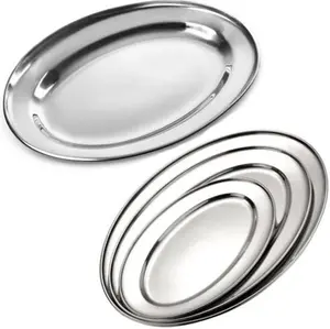 Stainless Steel Oval Rice Tray Plate Serving Dish Platter Meat Buffet Kitchen 20cm