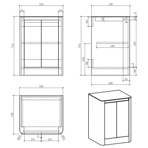 Mayfair Gloss White Freestanding Bathroom Vanity Unit with White Marble Countertop (W)550mm (H)745mm