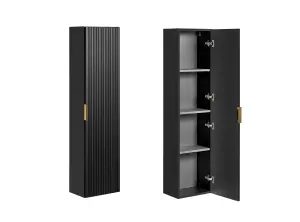 Black Bathroom Cabinets Furniture Set Wall Hung 1200mm Countertop Sink Basin and Tall Tallboy Unit Ribbed Adel