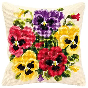 CUSHION PANSY POSY - Cross Stitch Kit: Cushion: Pansy Posy - Vervaco