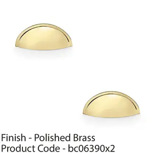 2 PACK - Rear Fixing Cup Handle Polished Brass 57mm Centres Solid Brass Shaker Unit Pull