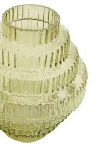 Interiors by Premier Tiered Small Green Glass Vase, Eye Catching Layered Modern Vase, Ribbed Glass Vase, Decorative Vase