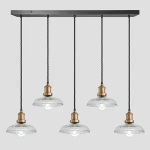 Industville Brooklyn Glass Dome 5 Wire Cluster Lights, 8 inch,  Brass holder