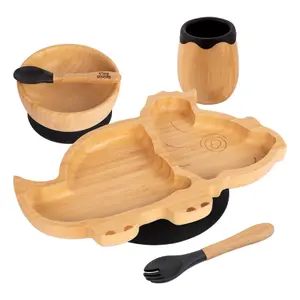 5pc Bamboo Dinosaur Baby Weaning Set - Black