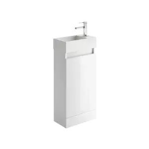 Condense 390mm Floor Standing Cloakroom Vanity Unit in Gloss White