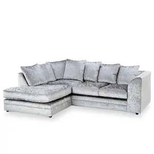 Bella Crushed Velvet Left Hand Facing Corner Sofa Silver