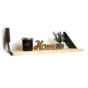 Solid Pine Rustical Shelf Primed with Black FLAT Bracket 25x90cm