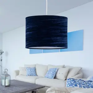 First Choice Lighting Set of 2 Navy Blue Crushed Velvet 25cm Pendant Lightshades