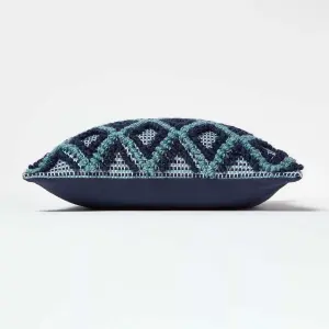 Homescapes Tula Handwoven Textured Navy & Teal Cushion 45 x 45 cm