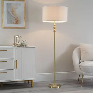 ValueLights Marissa Gold Stacked Ball Floor Lamp with Cream Boucle Shade - LED Bulb Included