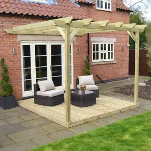 Wall Mounted Pergola and Decking Kit - L240 x W240 x H270 cm - Light Green