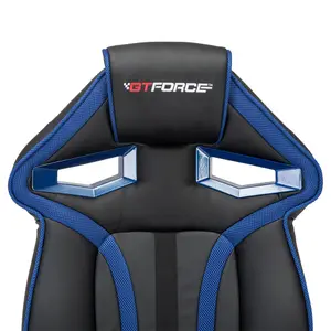 GTForce Roadster 1 Sport Racing Car Office Chair, Adjustable Lumbar Support Gaming Desk Faux Leather With Mesh Trimmings (Blue)