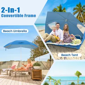 Costway Convertible Beach Tent 2-In-1 Sun Umbrella Beach Shade Shelter 2-4People