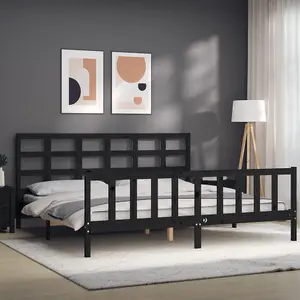 Berkfield Bed Frame with Headboard Black 200x200 cm Solid Wood