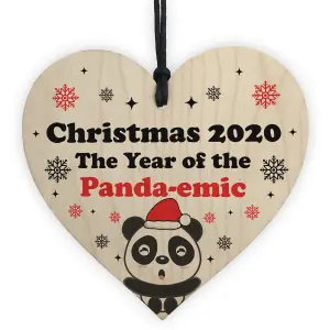 Funny Christmas Tree Decoration Wood Heart Bauble Quarantine Lockdown Gift