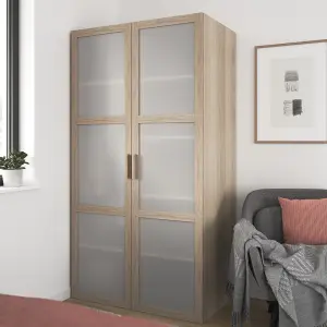 GoodHome Atomia Freestanding Oak effect Particle board Mirrored Wardrobe (H)1875mm (W)1000mm (D)580mm