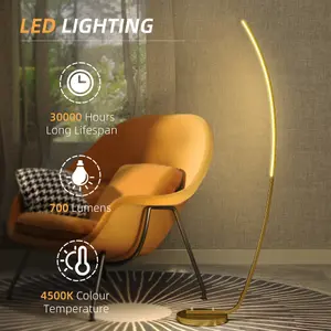 HOMCOM Floor Lamp with LED Strip, Standing Lamp for Living Room, Gold Tone