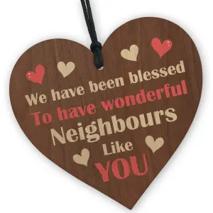 Red Ocean Neighbour Thank You Gifts - Neighbour Christmas - Friendship Gift For Neighbour - Wooden Hanging Heart Plaque