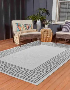 Modern Greek Key Design Outdoor-Indoor Rugs Dark Grey 120x170 cm