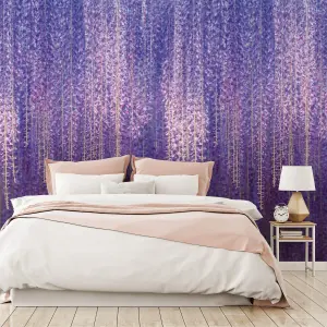 Grandeco Cascading Wisteria Flowers 3 panel repeatable wallpaper Mural, Purple 2.8 x 1.59m