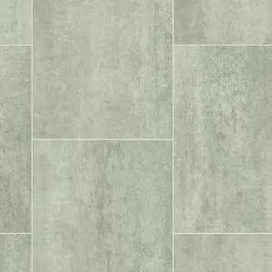 Grey Stone Tile Effect Anti-Slip Vinyl Flooring For LivingRoom, Kitchen, 2mm Felt Backing Vinyl Sheet -3m(9'9") X 4m(13'1")-12m²