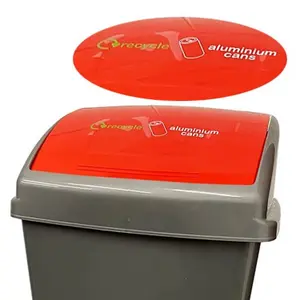 Set Of 6 (2 x Yellow, 2 x Red & 2 x Blue) Large Grey 50L Commercial Waste Utility Recycling Bins With Colour Coded Swing Lids