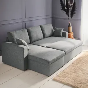 sweeek. 3-seater reversible corner sofa bed with storage Ida Light Grey 219x84x68 cm