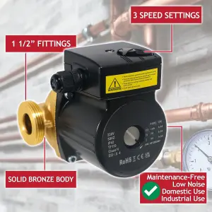 SPARES2GO Hot Water Circulator Pump Universal Bronze Circulation System (45W, 230V, 50Hz, 130mm)