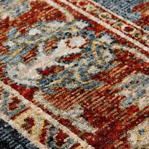 Luxurious Bordered Easy to Clean Persian Floral Traditional Blue Rug for Living Room Bedroom & Dining Room-160cm X 235cm