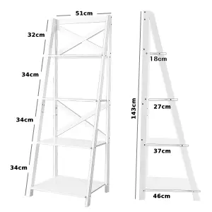 Costway 4 Tier Ladder Shelf Storage Shelving Unit Wooden Bookcase Shelves Space Saving Storage Rack