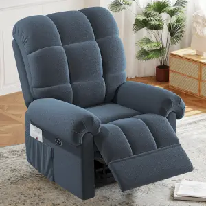 Electric Recline Sofa Chair for Adults with USB Port,Comfy Teddy Fleece Adjustable, Blue Grey