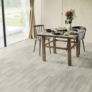 White Modern Wood Effect Anti-Slip Vinyl Flooring For Kitchen, Bathroom, 2.5mm Thick Vinyl Sheet-6m(19'8") X 4m(13'1")-24m²