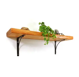 Wooden Rustic Shelf with Bracket BOW Black 220mm 9 inches Light Oak Length of 20cm