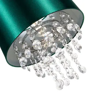 Modern Green Satin Fabric Pendant Light Shade with Transparent Acrylic Droplets