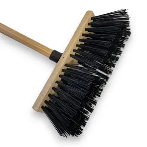 Broom Black Long PVC Bristle 13" Complete With 55" (140cm) Hardwood Handle