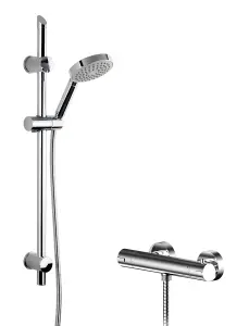 Current Round Thermostatic Bar Valve and Single Function Handset Slider Rail Kit Shower Bundle - Chrome - Balterley