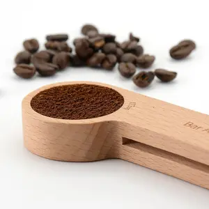 Bar Amigos Wooden Coffee 2 in 1 Scoop and Bag Clip - 1 Tablespoon Measuring Spoon & Bags Sealer