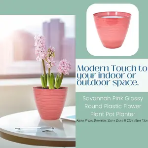 Pot Savannah Planter Round Plastic Pink Gloss Flower Plant Garden 25cm 2Pcs