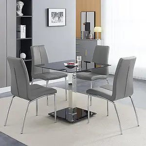 Furniture In Fashion Hartley Black Glass Bistro Dining Table 4 Opal Grey Chairs