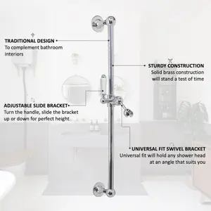 ENKI Chrome Traditional Brass & Ceramic Shower Slider Rail Kit ES009