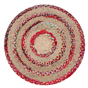 FIESTA Round Rug Jute Hand Woven with Recycled Fabric / 60 cm Diameter