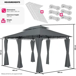 Gazebo Emine - 4 x 3 m, double roof system, 6 side panels, water-repellent - anthracite