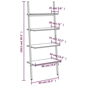 Berkfield 4-Tier Leaning Shelf Light Brown and Black 64x34x150.5 cm