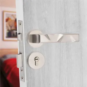 1 Set Nova Design Euro Lock Door Handle Set 70mm Barrell Key Satin Nickel Finish