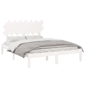 Berkfield Bed Frame White 150x200 cm 5FT King Size Solid Wood