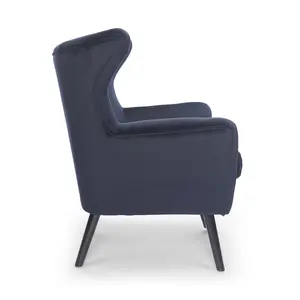 Velvet Navy Blue Brianna Accent Wingback Chair